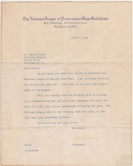 1948 Ford Frick Signed Official National League Letter to Pee Wee Reese Congratulating Him on His Selection to the All-Star Team. GREAT Content! 